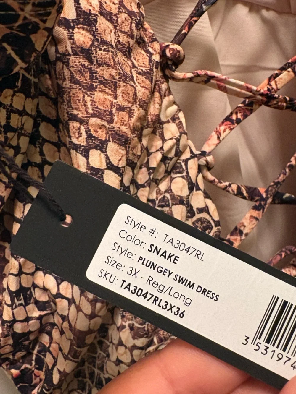 TA3 Snake Print Plungey Swim Dress NWT Size 3X Reg/Long - Picture 5 of 5